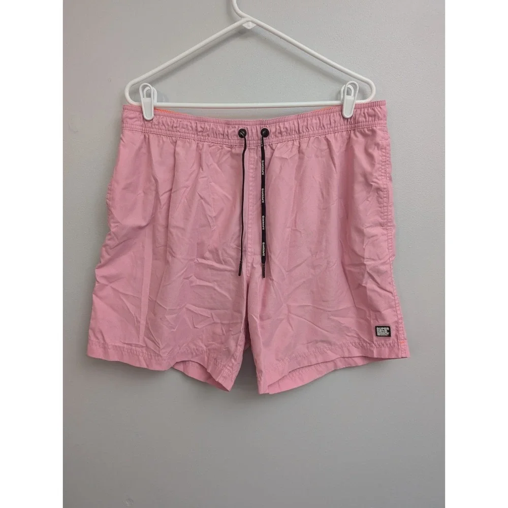 D6 Superdry Mens Size XXL Pink Lined Logo Elastic Waist Swim Shorts